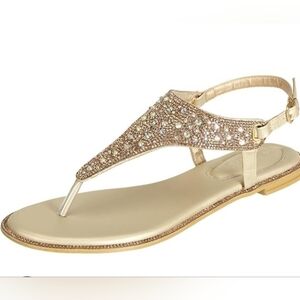 Shesole Gold Women's Sandals with Rhinestone Detailing Sz. 39(8/8.5)